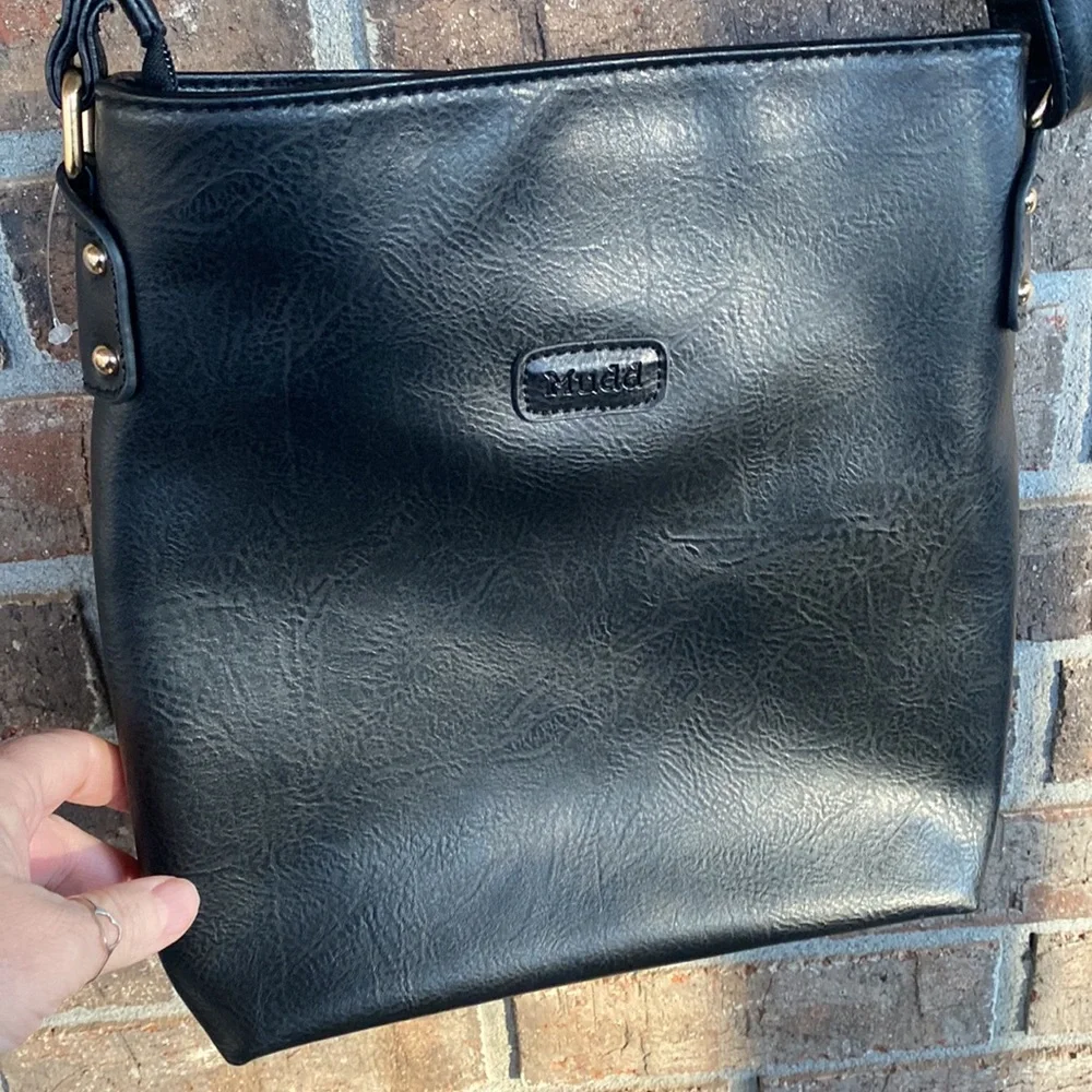 Black faux leather crossbody bag by